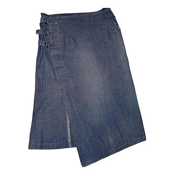 Cop Copine Vintage Y2K Denim Wrap Midi Skirt As Seen On Bella Hadid size Medium - Picture 14 of 16